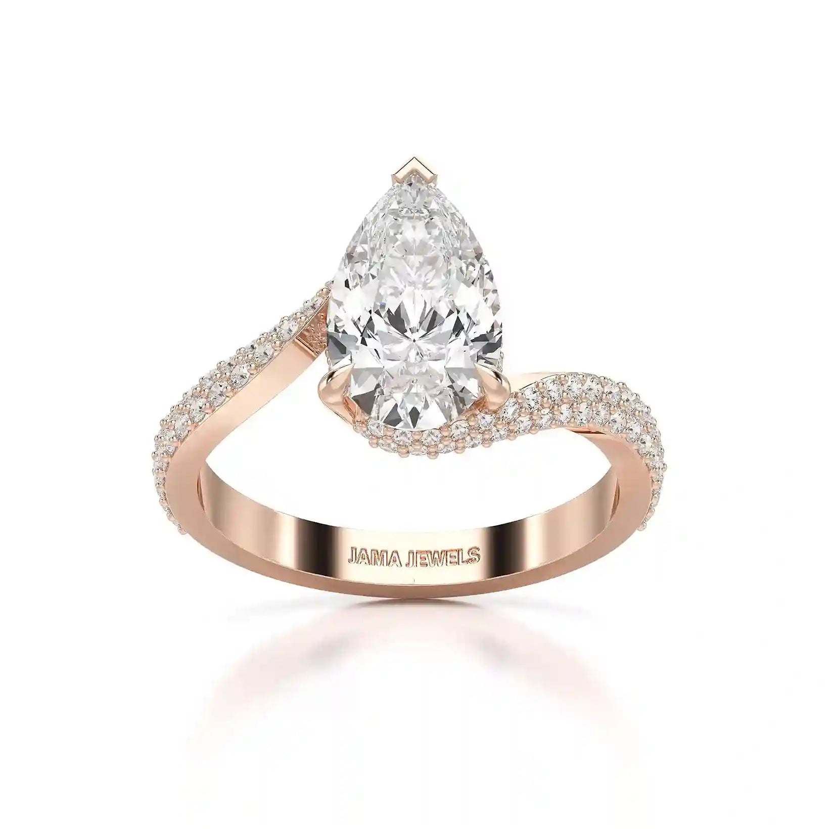 2.55 CT Pear Cut Twisted Ring with Round Diamonds