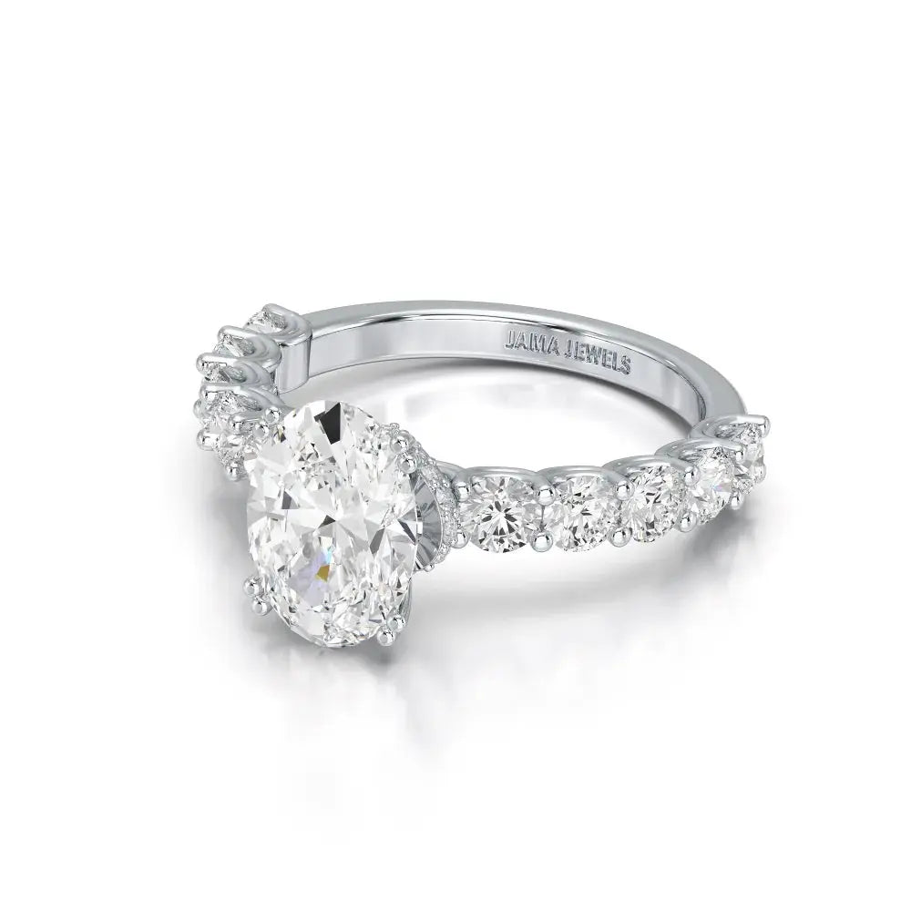 3.40 CT Oval Cut Ring with Round Diamonds in Pave Setting Jama Jewels
