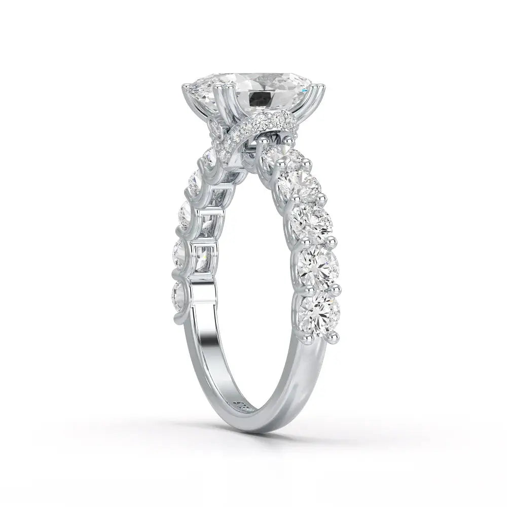 3.40 CT Oval Cut Ring with Round Diamonds in Pave Setting Jama Jewels