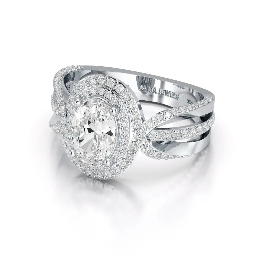 1.60 CT Oval Cut Diamond Halo Ring Jama Jewels