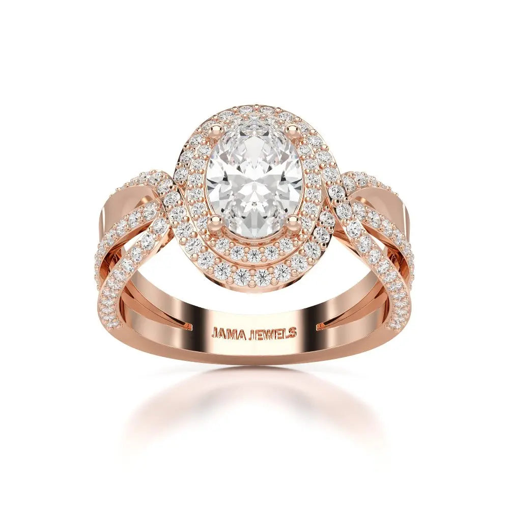 1.60 CT Oval Cut Diamond Halo Ring Jama Jewels