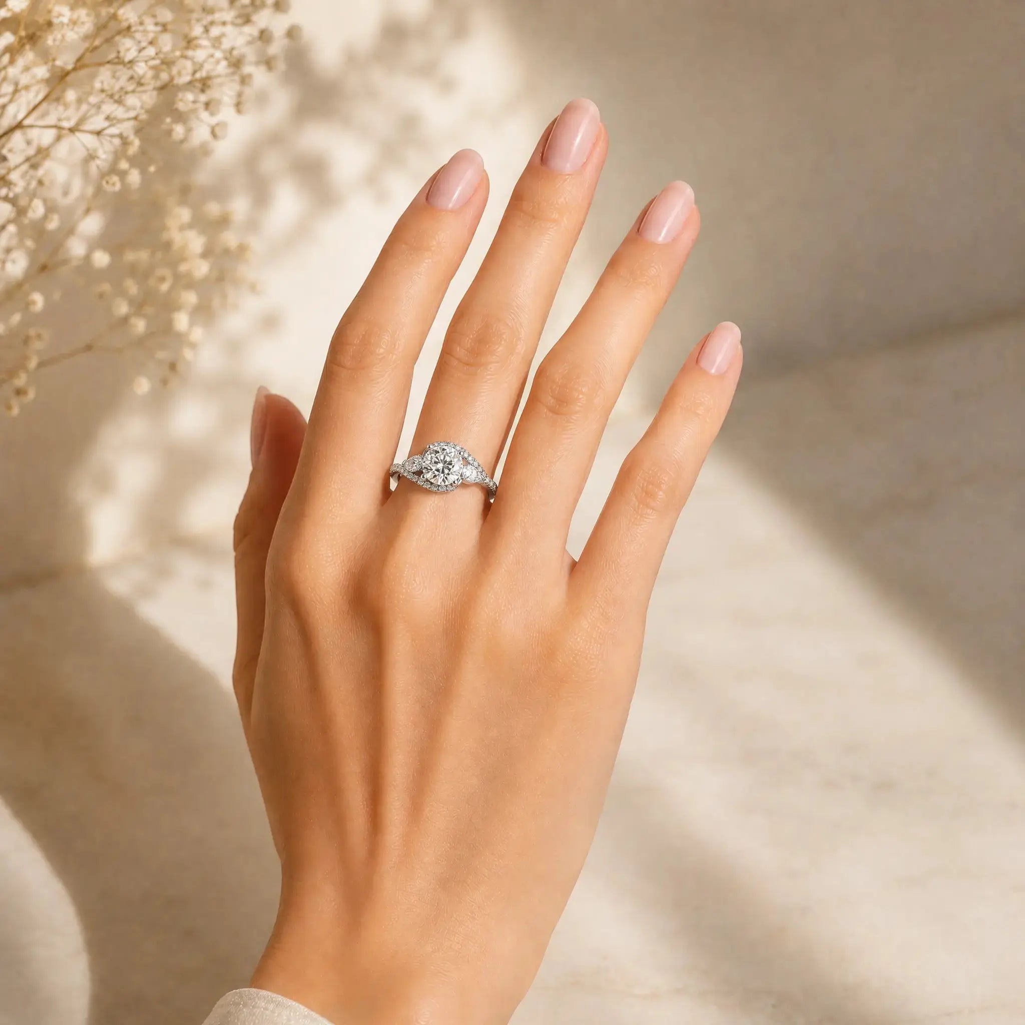 1.45 CT Round Cut Diamond Bypass Ring with Pear & Round Diamonds Jama Jewels