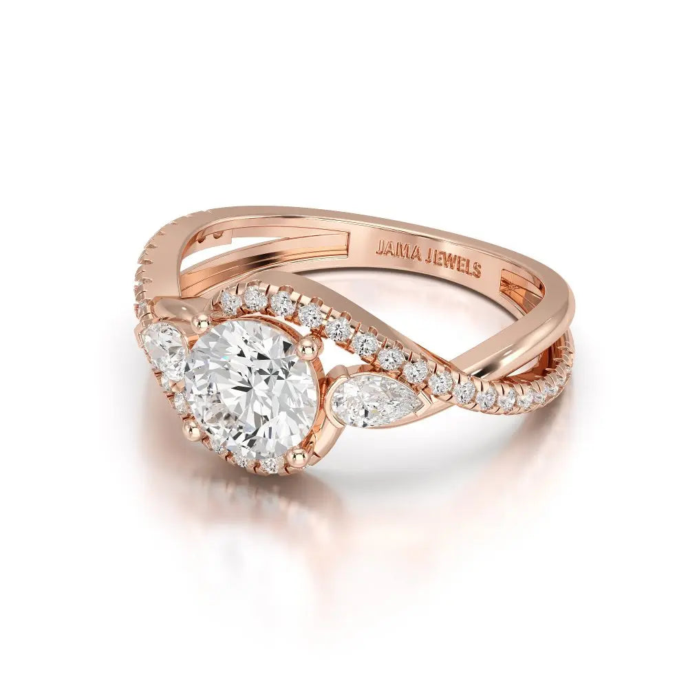 1.45 CT Round Cut Diamond Bypass Ring with Pear & Round Diamonds Jama Jewels