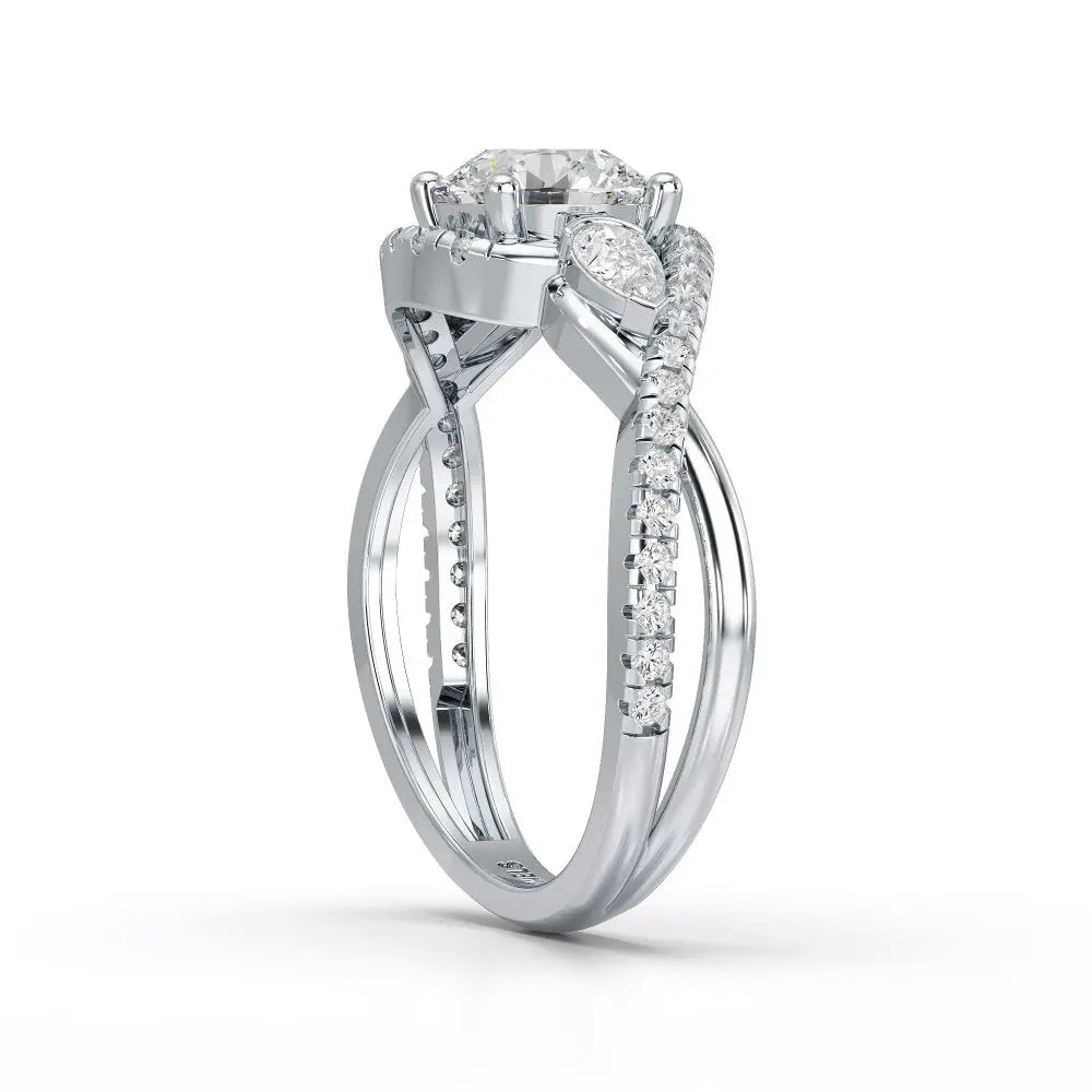 1.45 CT Round Cut Diamond Bypass Ring with Pear & Round Diamonds Jama Jewels