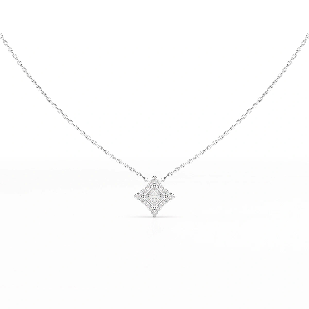 0.70 CT Princess Cut Halo Chain Pendant with Round Diamonds