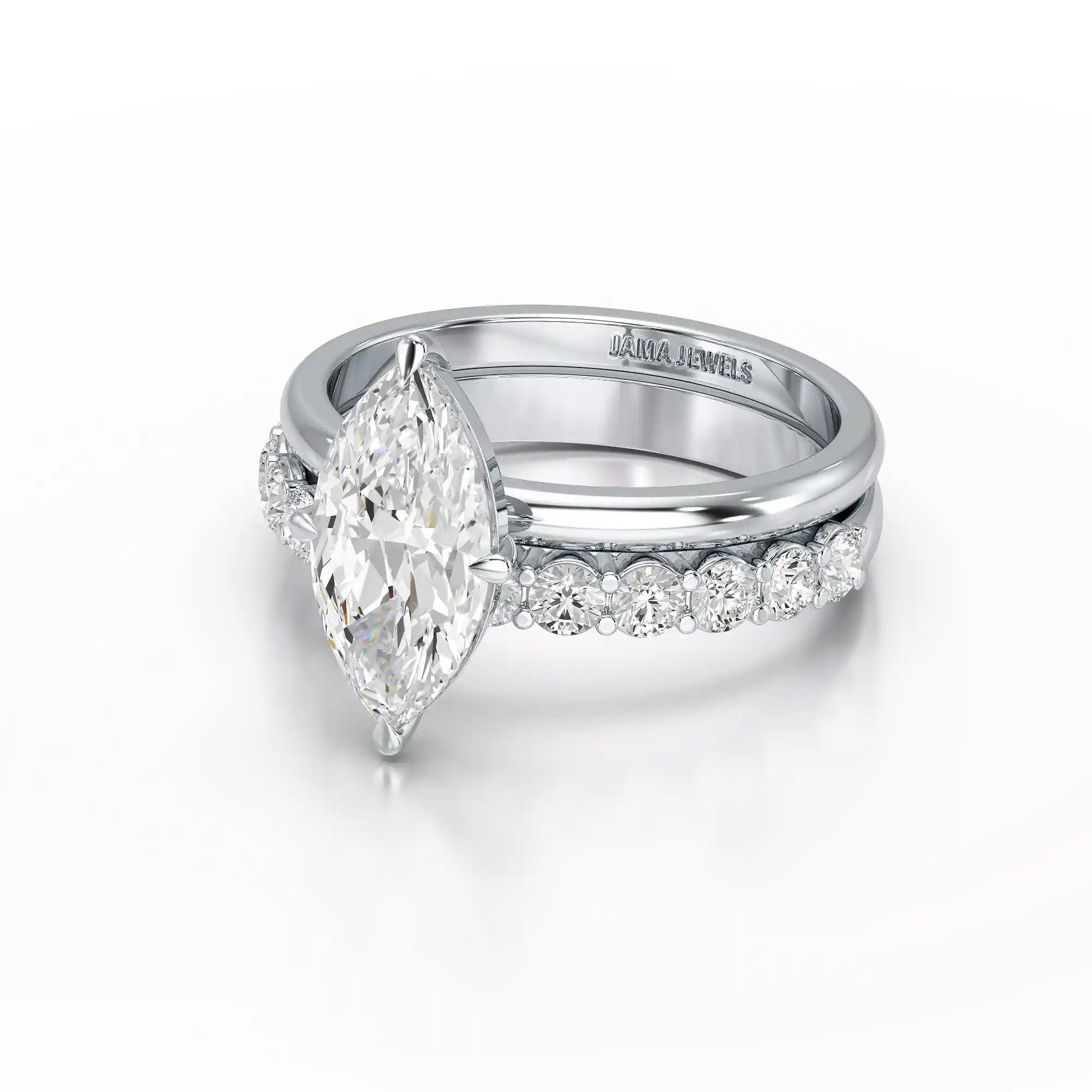 2.65 CT Marquise Cut Double Solitaire Ring with Side Diamonds
