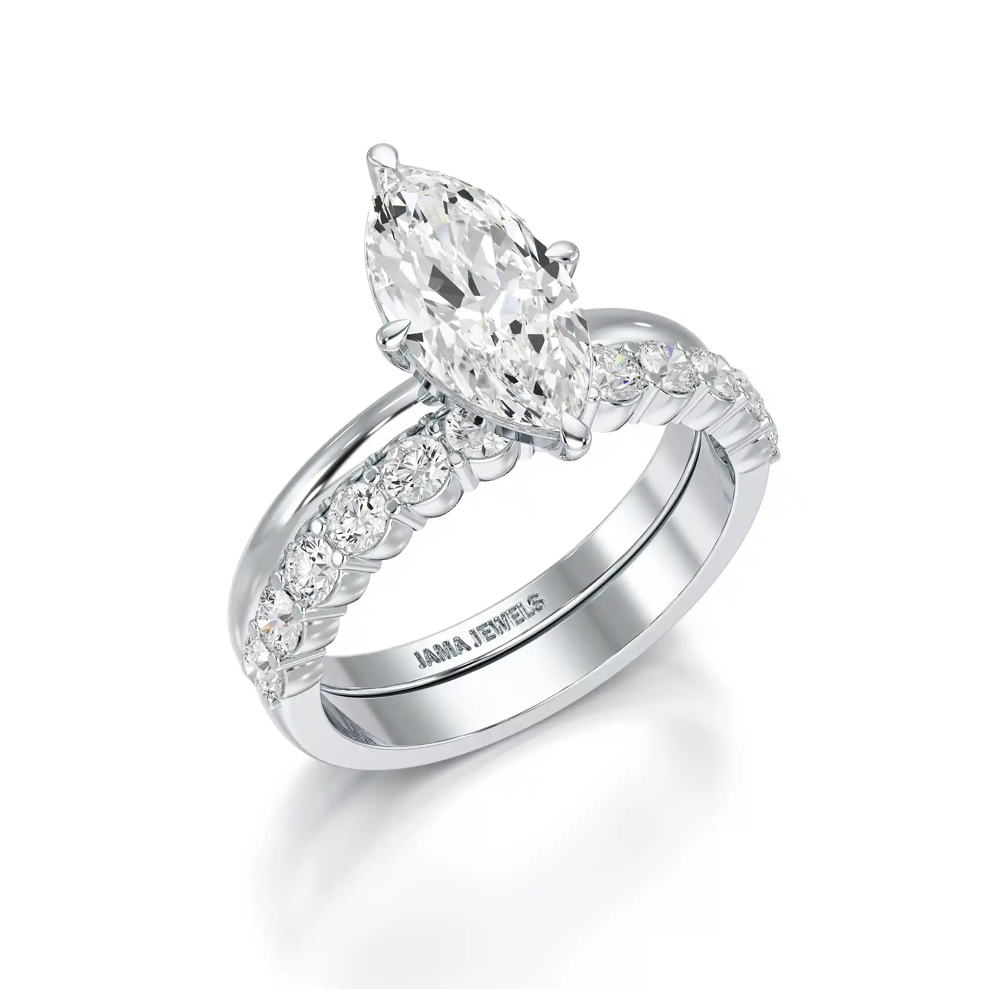 2.65 CT Marquise Cut Double Solitaire Ring with Side Diamonds