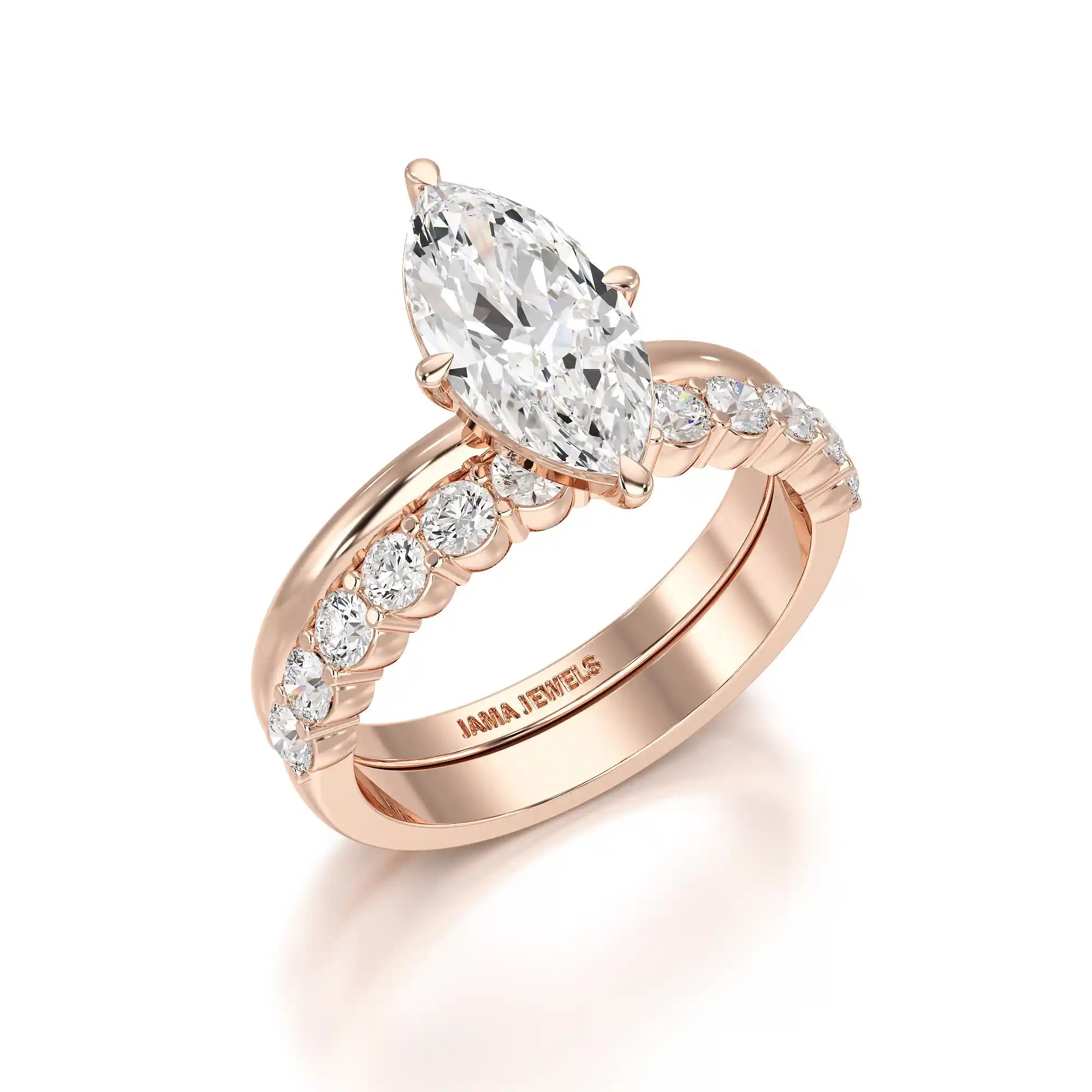 2.65 CT Marquise Cut Double Solitaire Ring with Side Diamonds