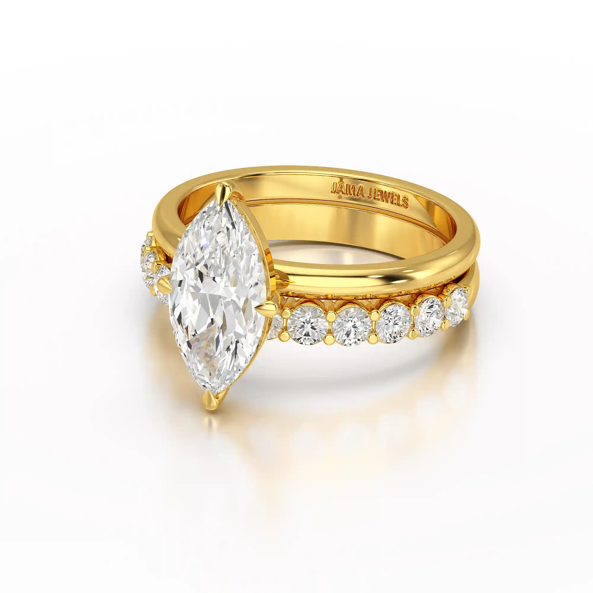 2.65 CT Marquise Cut Double Solitaire Ring with Side Diamonds