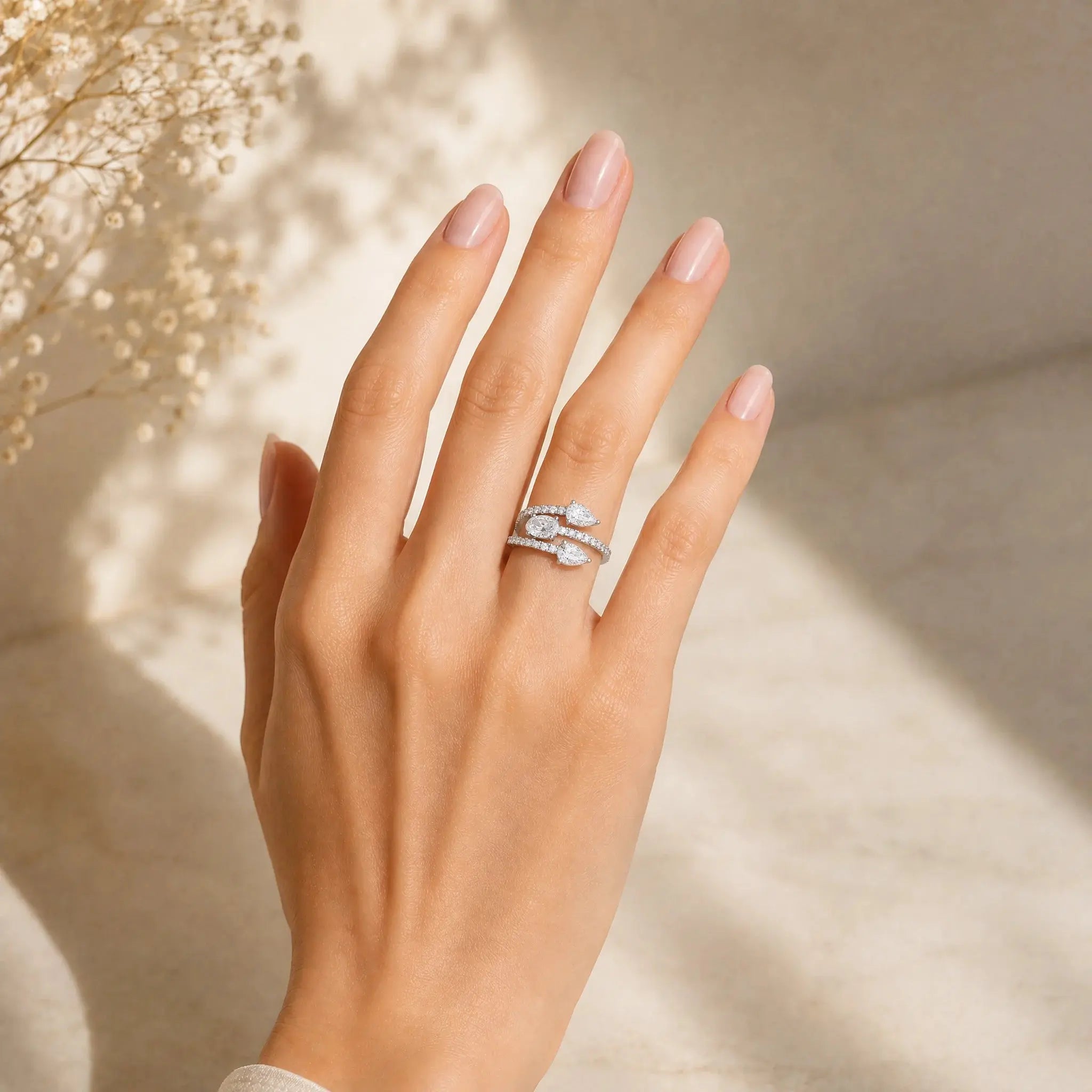1.35 CT Three Row Diamond Bypass Ring Jama Jewels