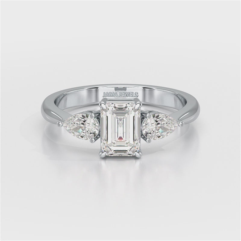 1.4 CT Three Stone Emerald/Pear Cut Lab Diamond Ring