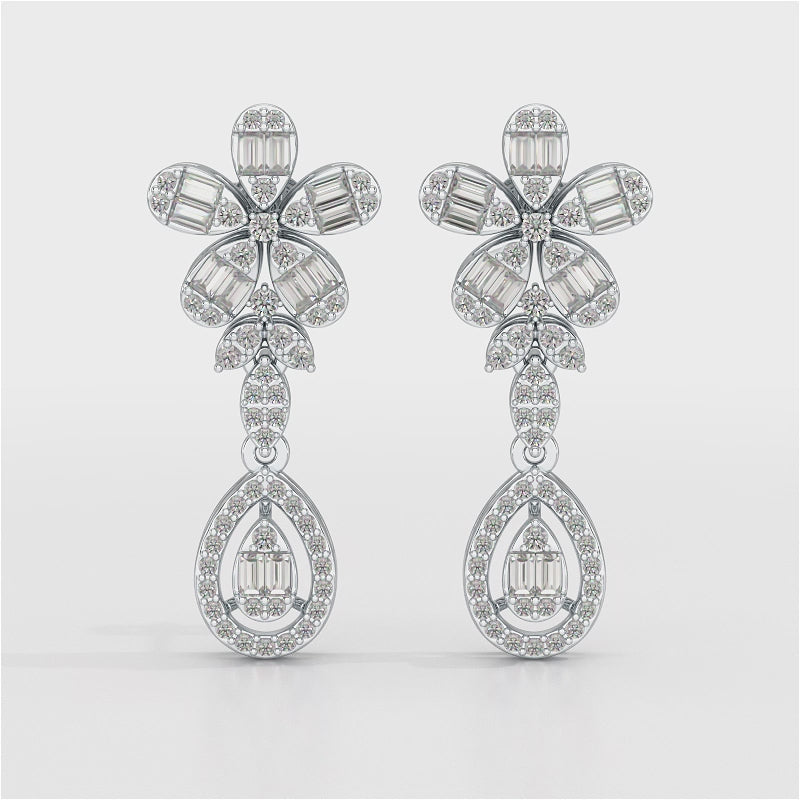 1.4 CT Baguette Cut Lab Diamond  Dangle Drop Earring