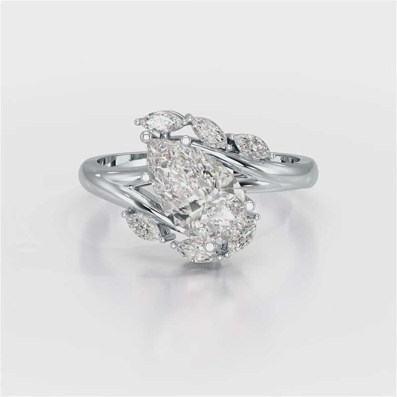 1.7 CT Pear Cut Lab Diamond Ring with Marquise Side Stones
