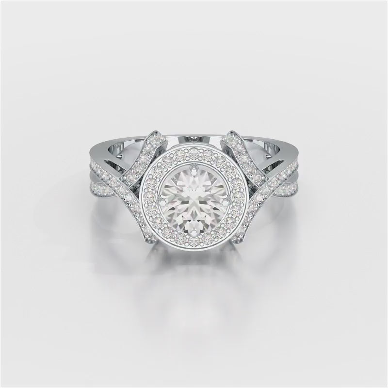 1.9 CT Round Cut Solitaire Halo Lab Diamond Ring