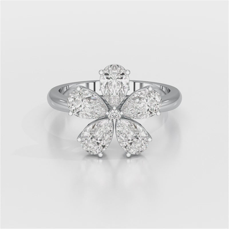 2.4 CT Pear Cut Lab Diamond Flower Shape Ring