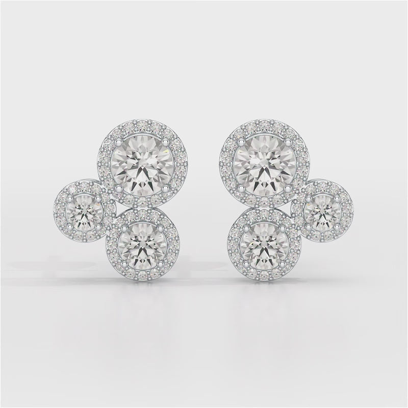 2.30 CT Trio Halo Round Cut Diamond Stud Earrings