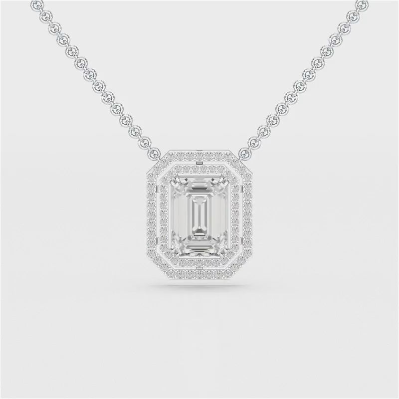 11.43 CT Emerald Cut Halo Lab Diamond Pendant