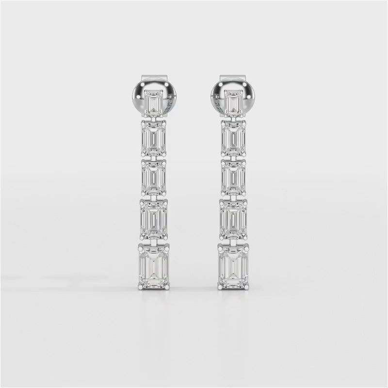4.09 CT Emerald Cut Lab Diamond Dangle Earrings