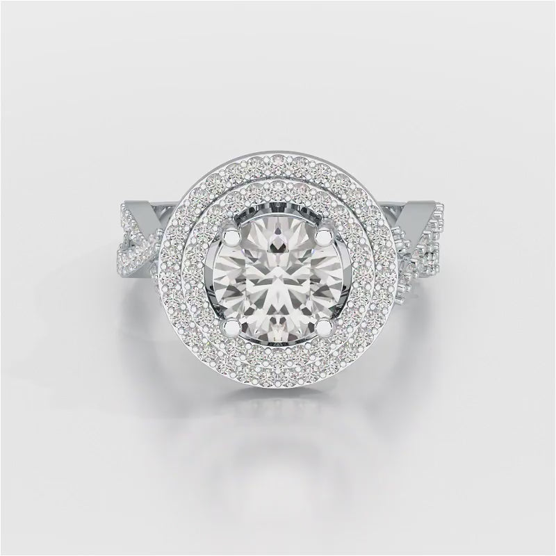3 CT Round Cut Layered Halo Lab Diamond Ring