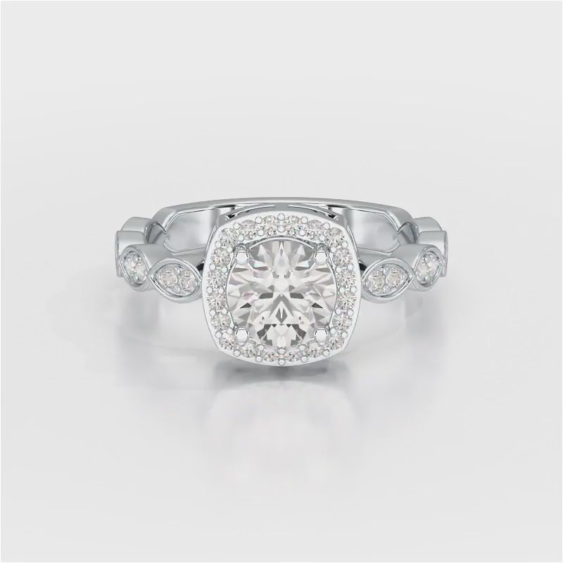 1.57 CT Cushion Cut Solitaire Halo Lab Diamond Ring