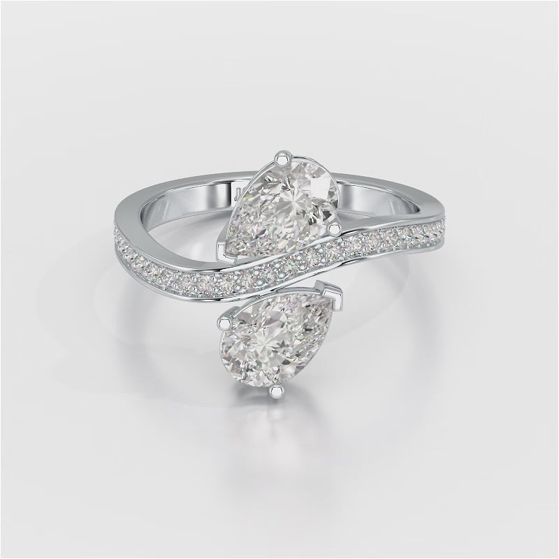 1.55 CT Two Stone Pear Cut Ring with Round Cut Side Diamonds