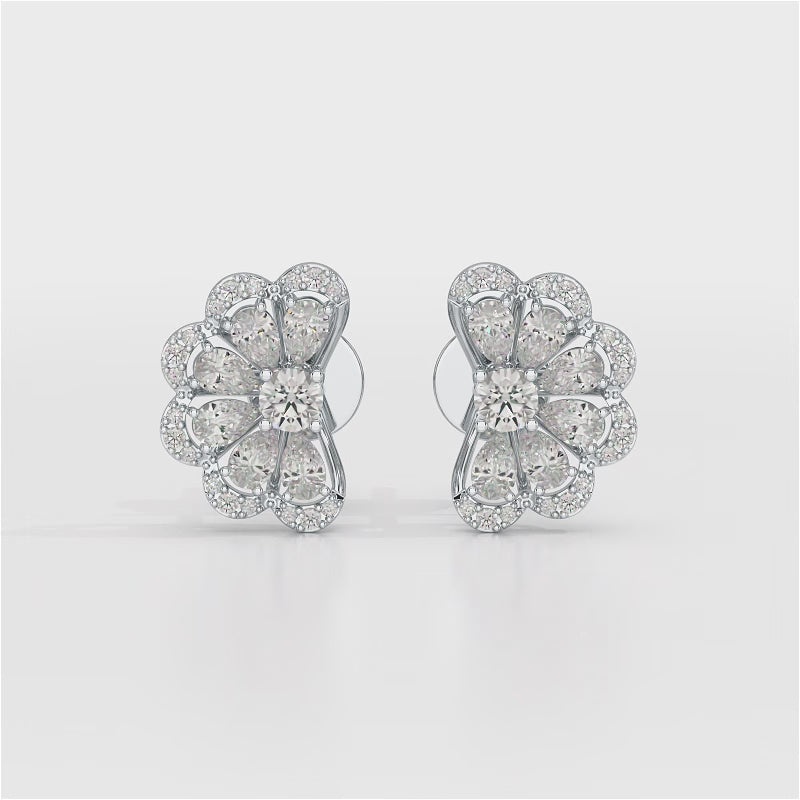 0.95 CT Flower Shape Stud Earring with Pear & Round cut Lab Diamonds