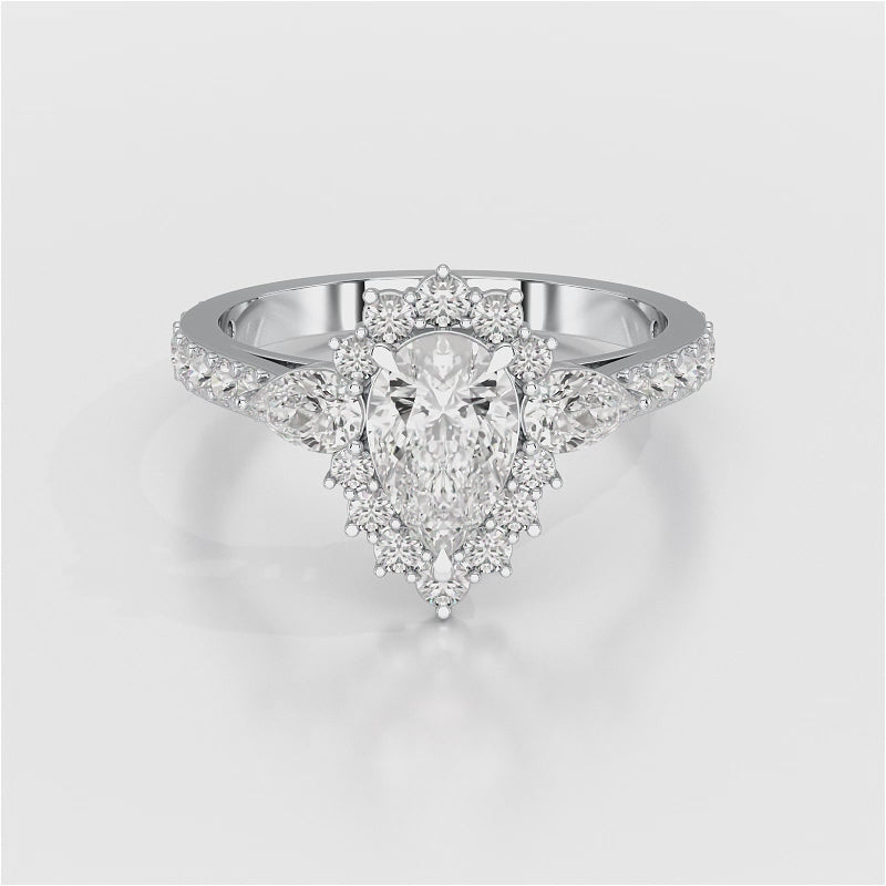 1.7 CT Pear Cut Lab Diamond Engagement Ring
