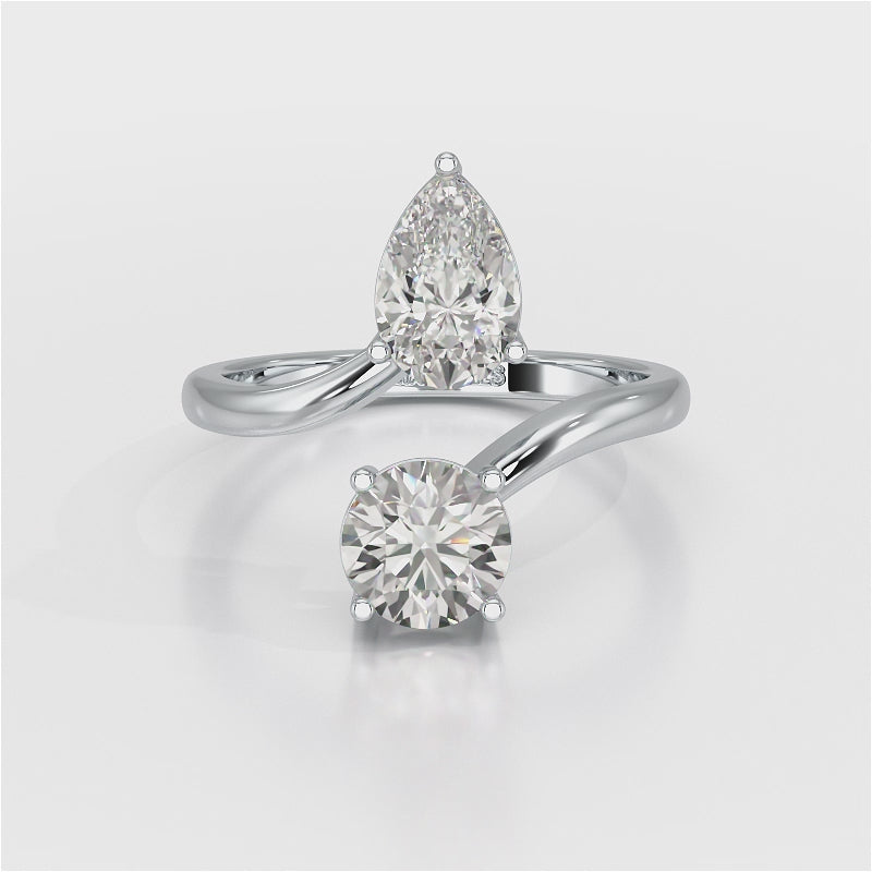 2 CT Pear and Round Cut Lab Diamond Ring