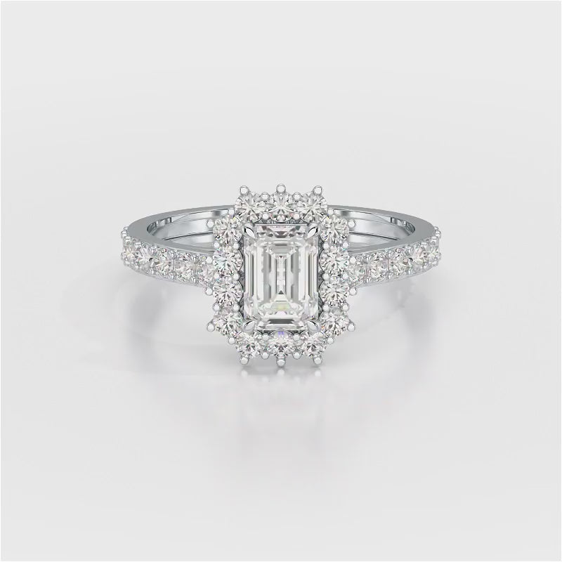 1.5 CT Lab Diamond Emerald Cut Halo Ring