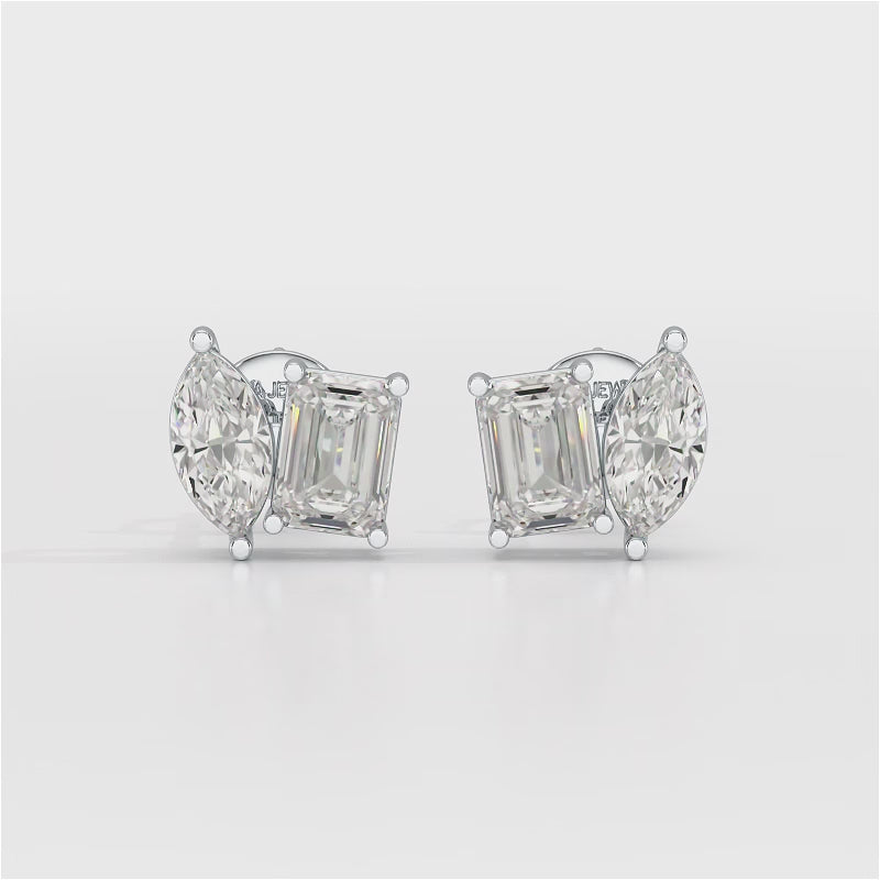 2.1 CT Emerald and Marquise Cut Lab Diamond Duo Stud Earring