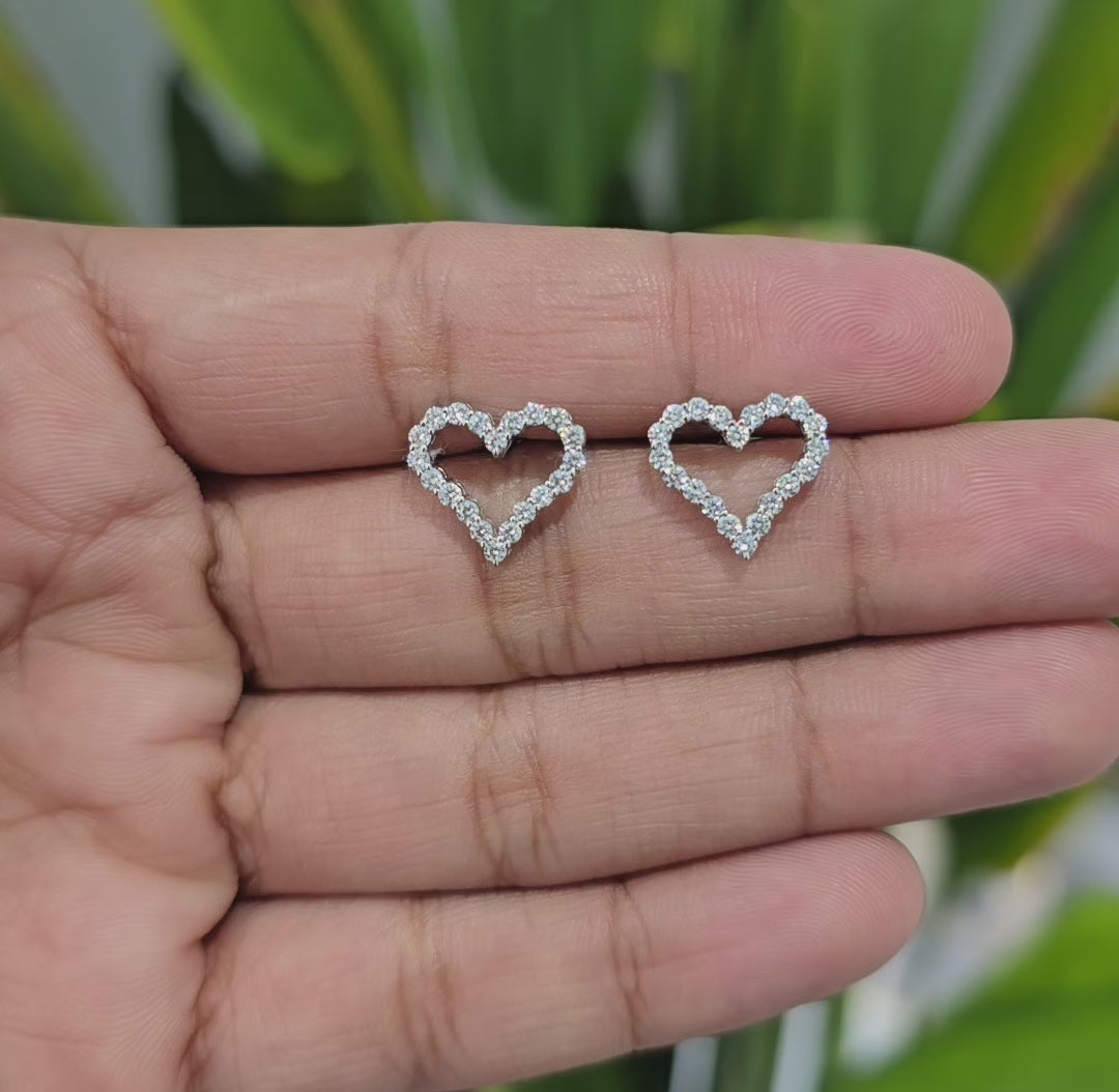 0.55 CT Heart Shape Stud Earring with Round Diamonds (Ready for Delivery)