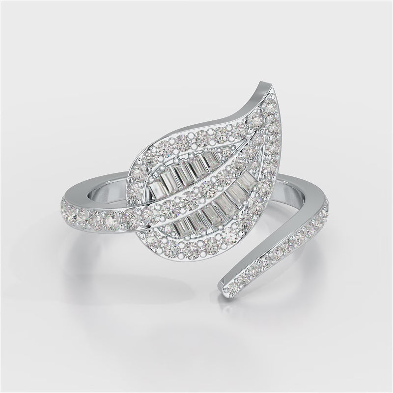 0.70 CT Baguette Cut Diamond Open Leaf Ring