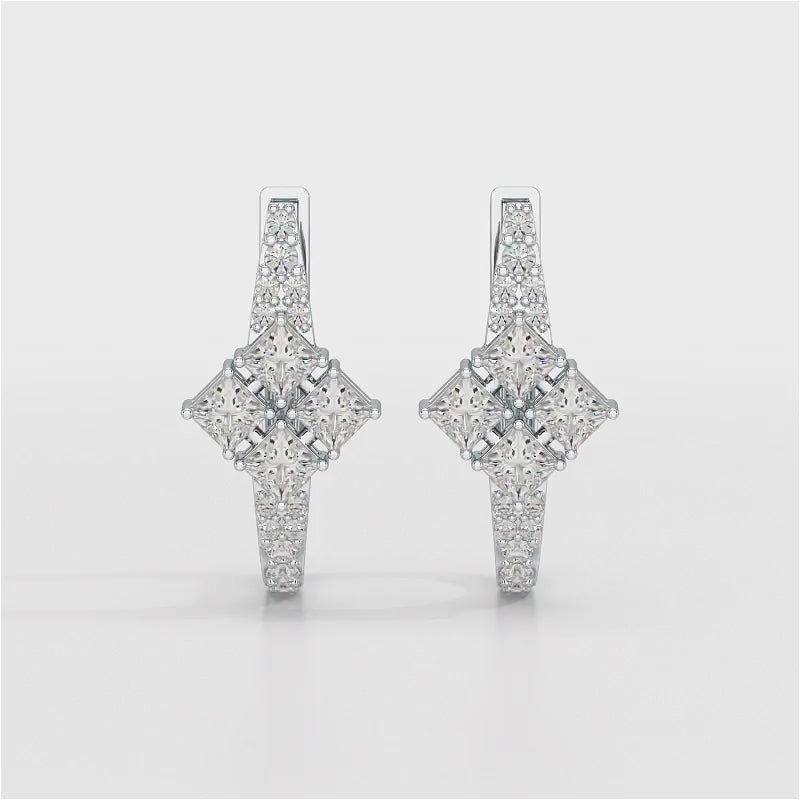 1.07 CT Princess Cut Lab Diamond Hoop Earrings