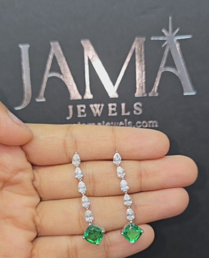 2 CT Lab Grown Drop Earring with 3.4 CT Green Gemstone (Ready for Delivery)