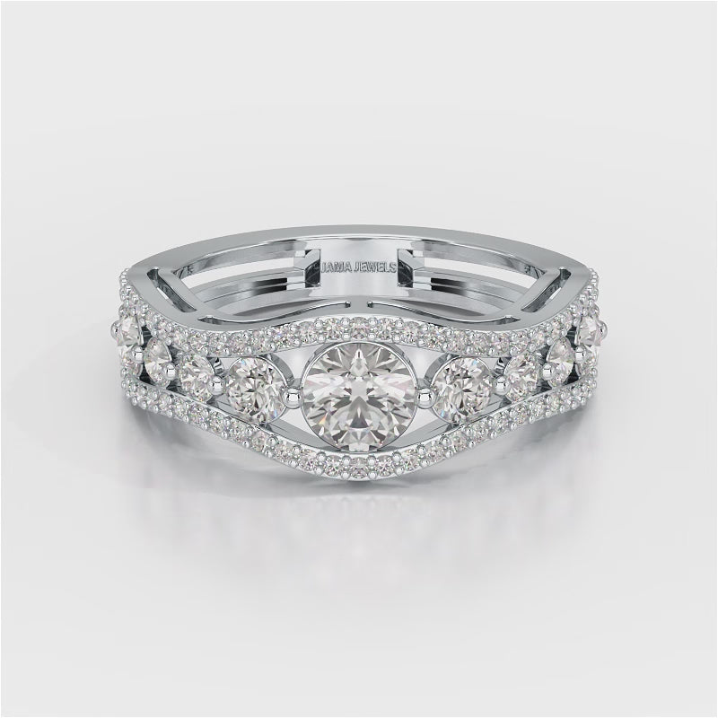 1.50 CT Round Cut Three Row Curved Diamond Ring
