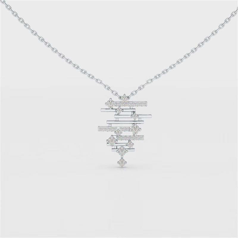 0.35 CT Lines Lab Diamond Chain Pendant with Round Cut Diamonds