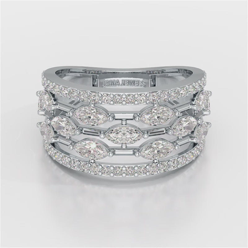 1.75 CT Five Row Ring with Marquise & Round Diamonds