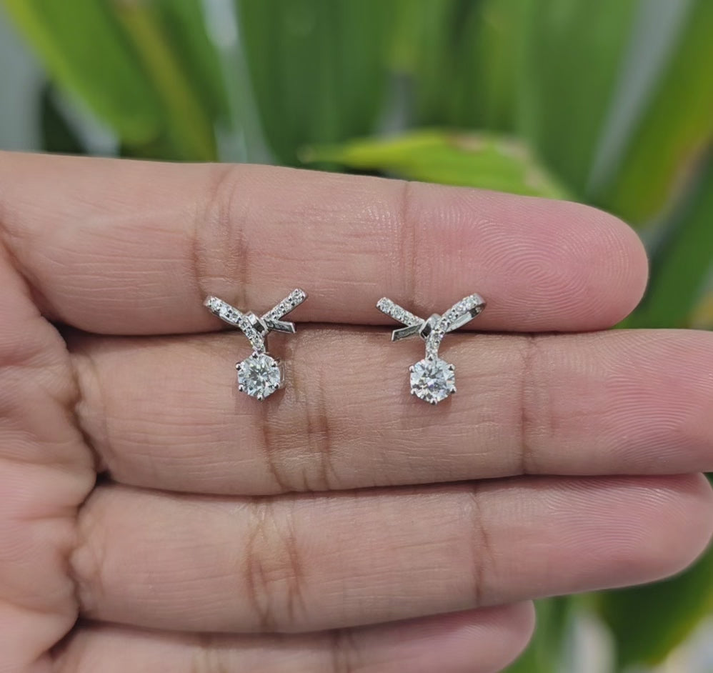 0.60 CT Lab Diamond Ribbon Earring with Round Diamonds (Ready for Delivery)