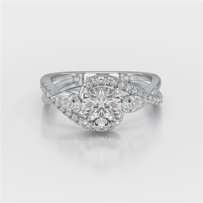 1.45 CT Round Cut Diamond Bypass Ring with Pear & Round Diamonds