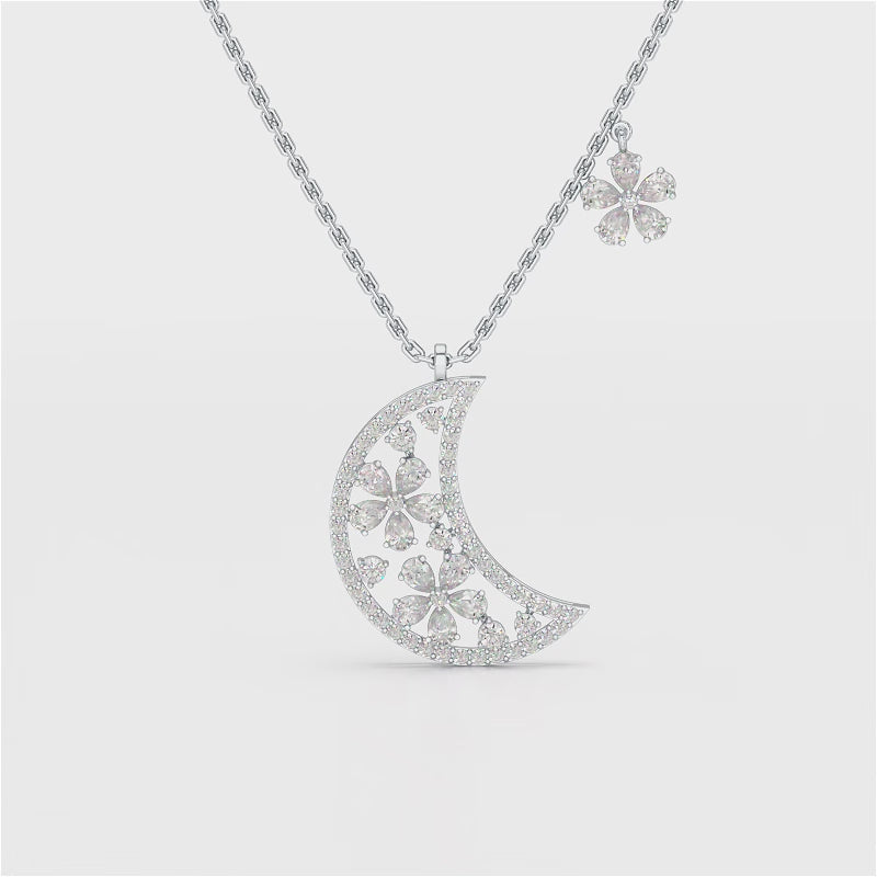1.58 CT Lab Diamond Moon Shaped Chain Pendant